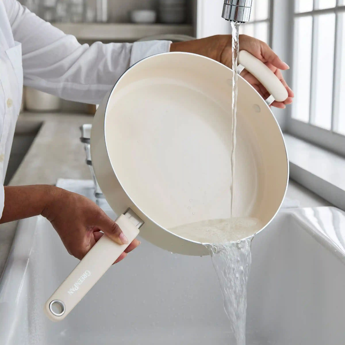 Rio Advanced Ceramic Nonstick 5-Quart Sauté Pan with Lid | Cream