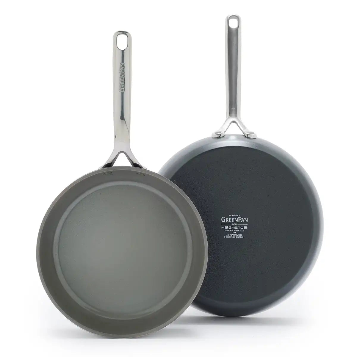 GP5 Colors Ceramic Nonstick 9.5" and 11" Frypan Set with Mirror Handles | Slate
