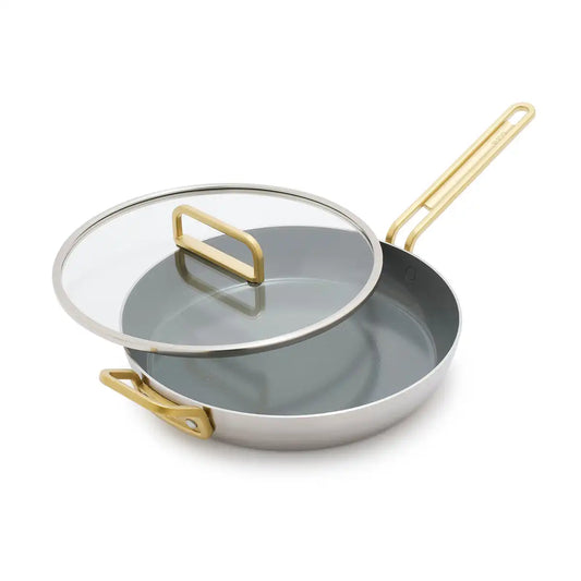 Stanley Tucci™ Stainless Steel Ceramic Nonstick 12" Frypan with Lid | Champagne Handle