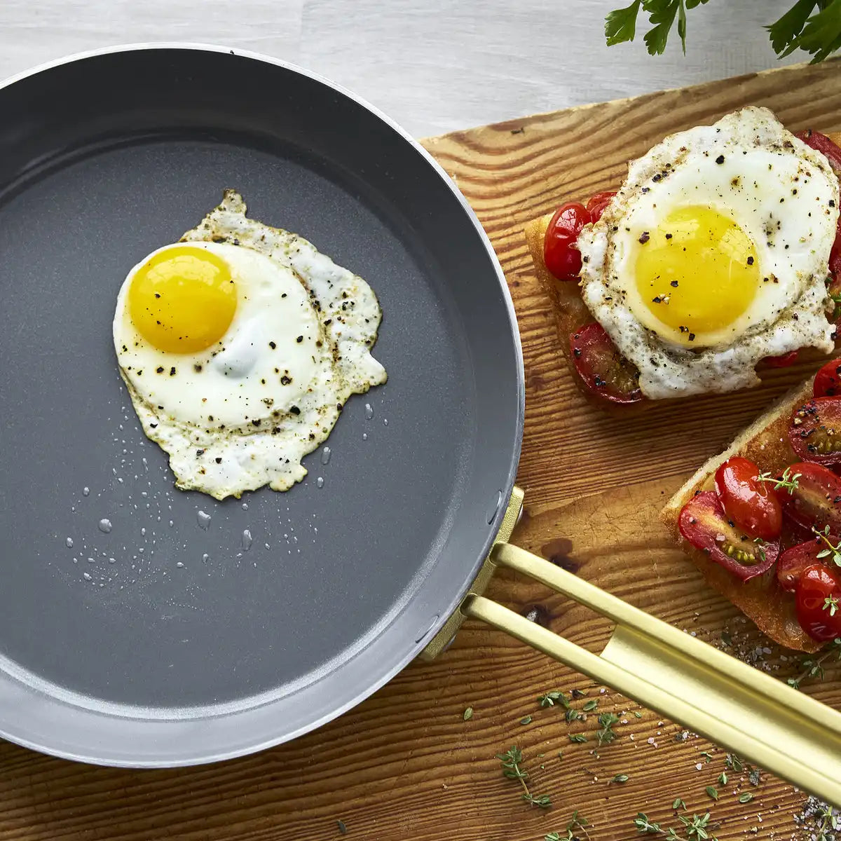 Stanley Tucci™ Stainless Steel Ceramic Nonstick 8" & 10" Frypan Set | Champagne Handles