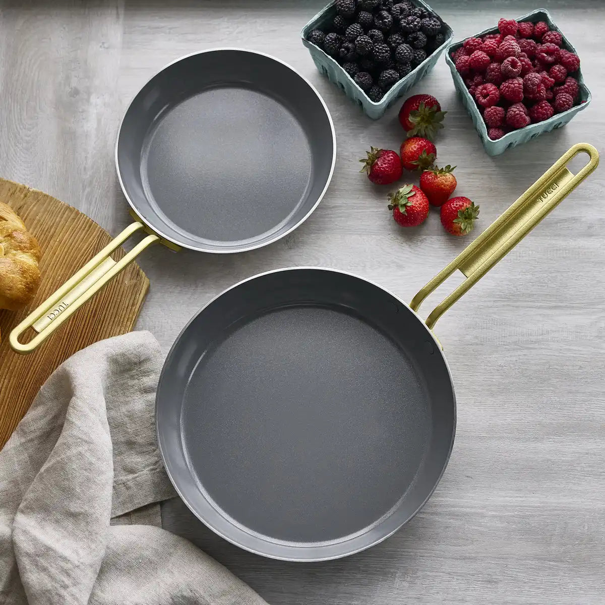 Stanley Tucci™ Stainless Steel Ceramic Nonstick 8" & 10" Frypan Set | Champagne Handles
