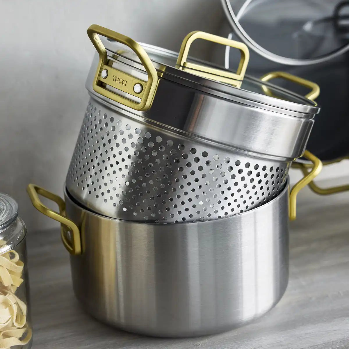 Stanley Tucci™ Stainless Steel Ceramic Nonstick 11-Piece Cookware Set | Champagne Handles