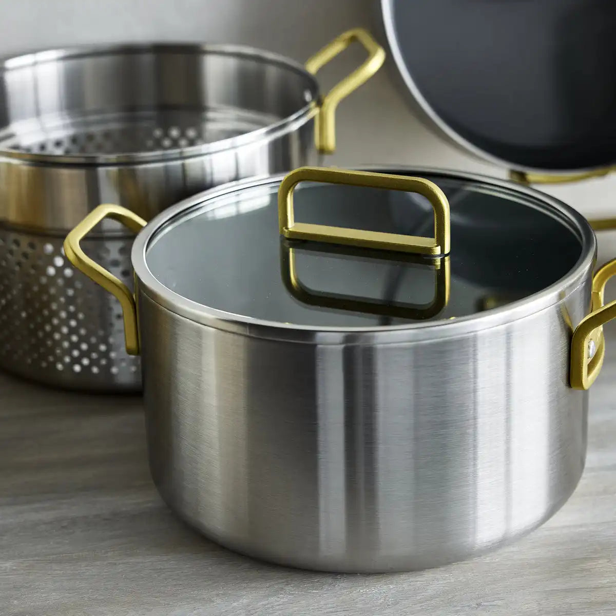 Stanley Tucci™ Stainless Steel Ceramic Nonstick 11-Piece Cookware Set | Champagne Handles