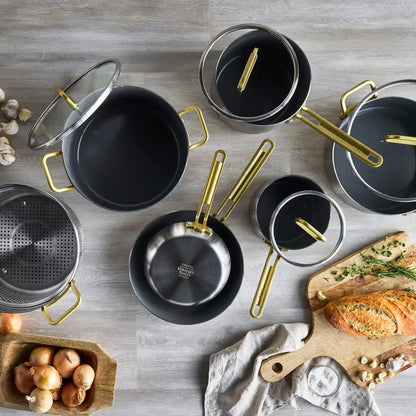 Stanley Tucci™ Stainless Steel Ceramic Nonstick 11-Piece Cookware Set | Champagne Handles