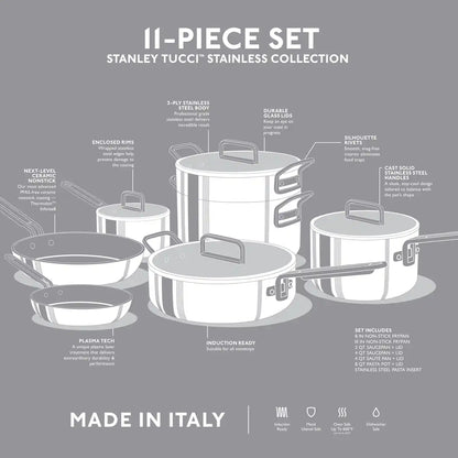 Stanley Tucci™ Mixed Material Stainless Steel 11-Piece Cookware Set