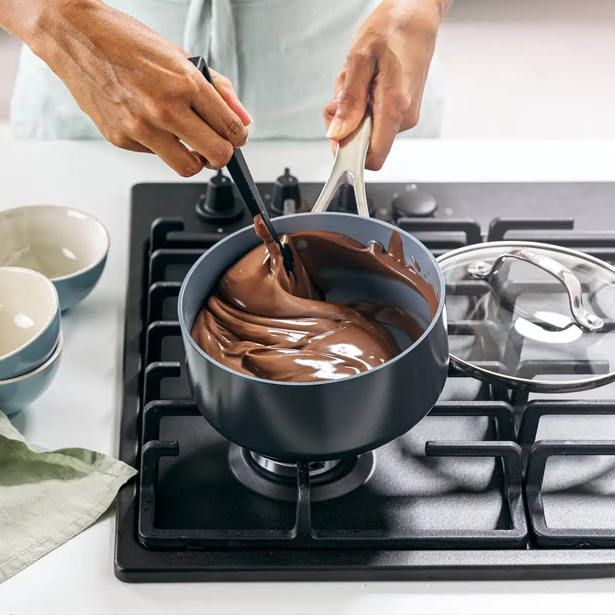 Valencia Pro Ceramic Nonstick 1.5-Quart and 3-Quart Saucepan Set with Lids | Gray