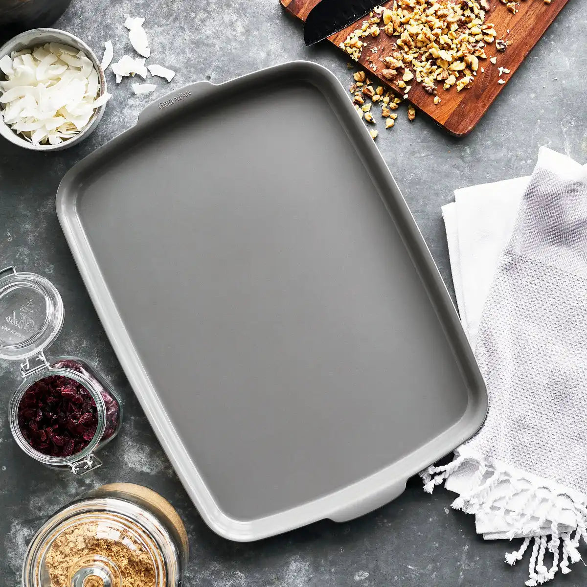 Premiere Ovenware Ceramic Nonstick 18" x 13" Half Sheet Pan Set | Gray