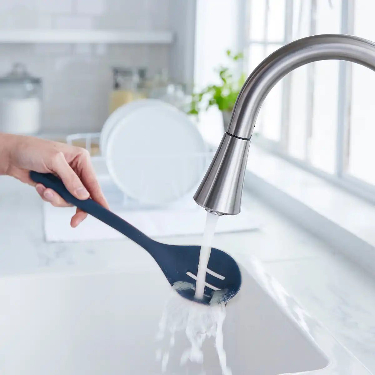 Platinum Silicone Slotted Spoon | Navy