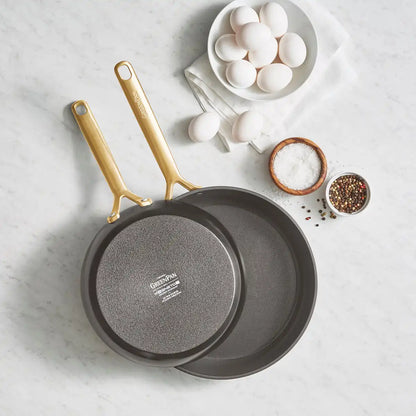 GP5 Colors Ceramic Nonstick 9.5" and 11" Frypan Set with Champagne Handles | Cocoa