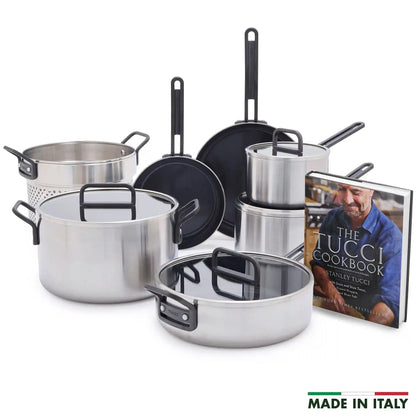 Stanley Tucci™ Stainless Steel Ceramic Nonstick 11-Piece Cookware Set | Black Handles