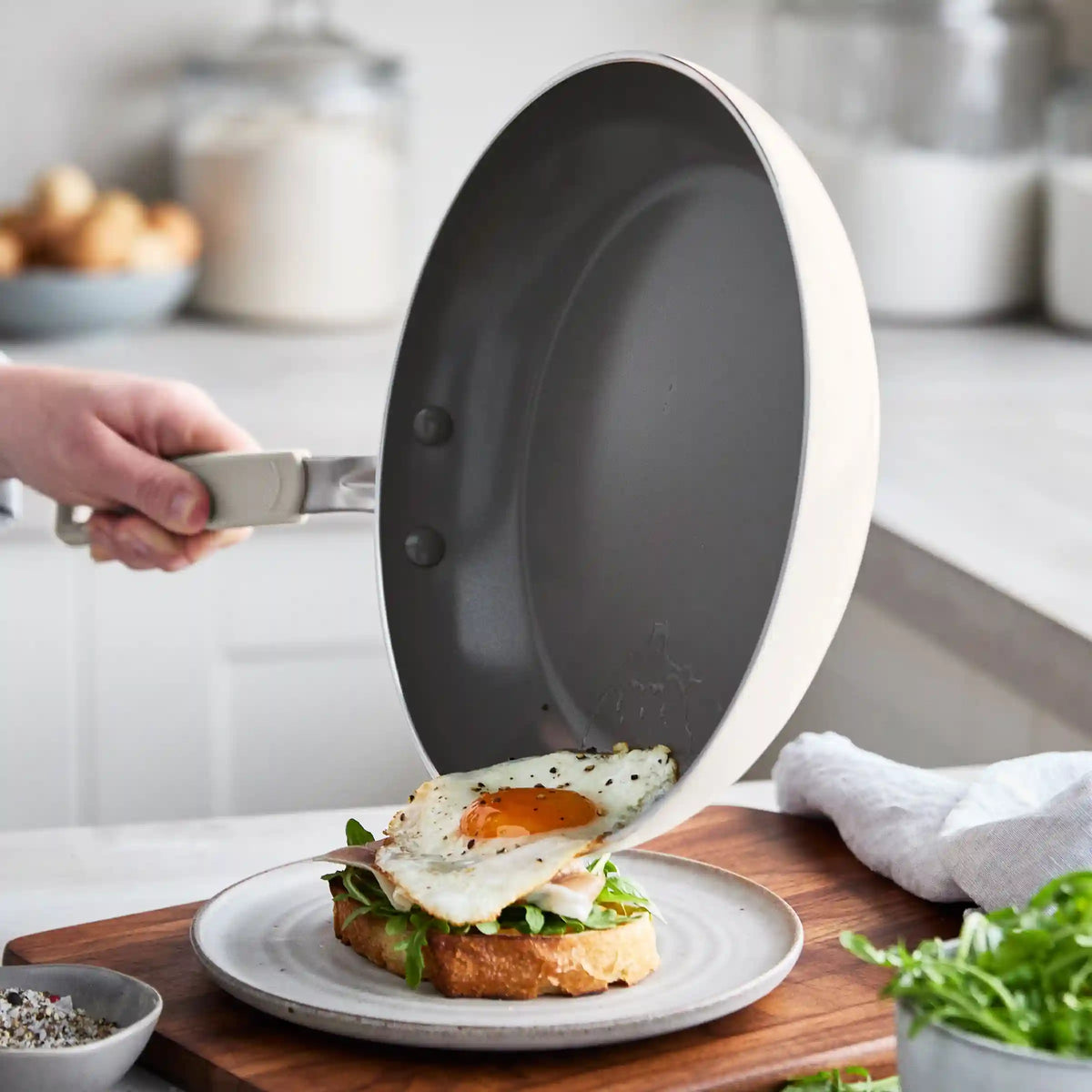 Space Saving Stack Ceramic Nonstick 11-Piece Cookware Set | Cream