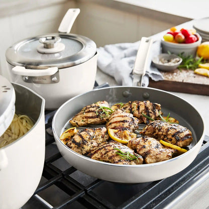 Space Saving Stack Ceramic Nonstick 11-Piece Cookware Set | Cream