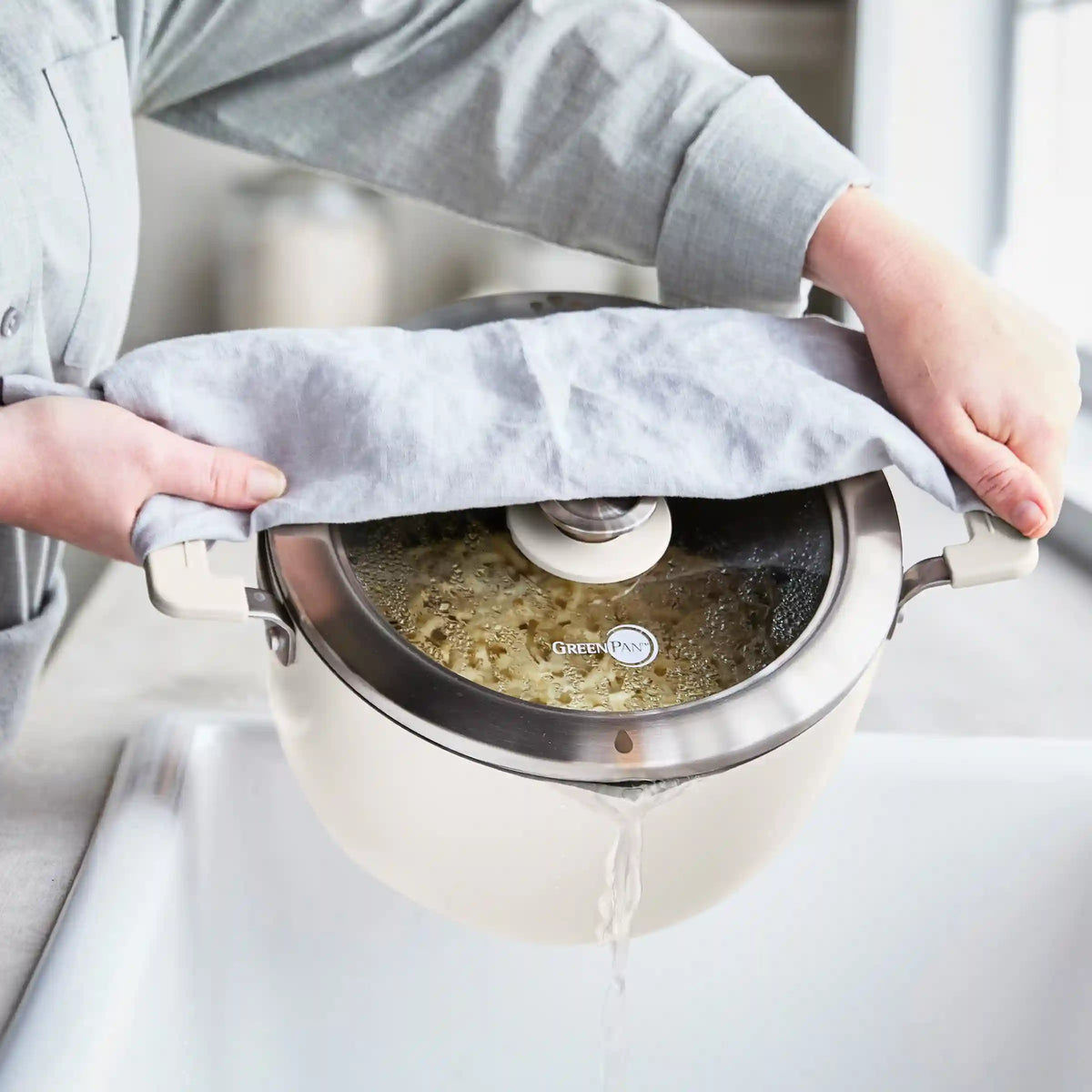 Space Saving Stack Ceramic Nonstick 11-Piece Cookware Set | Cream