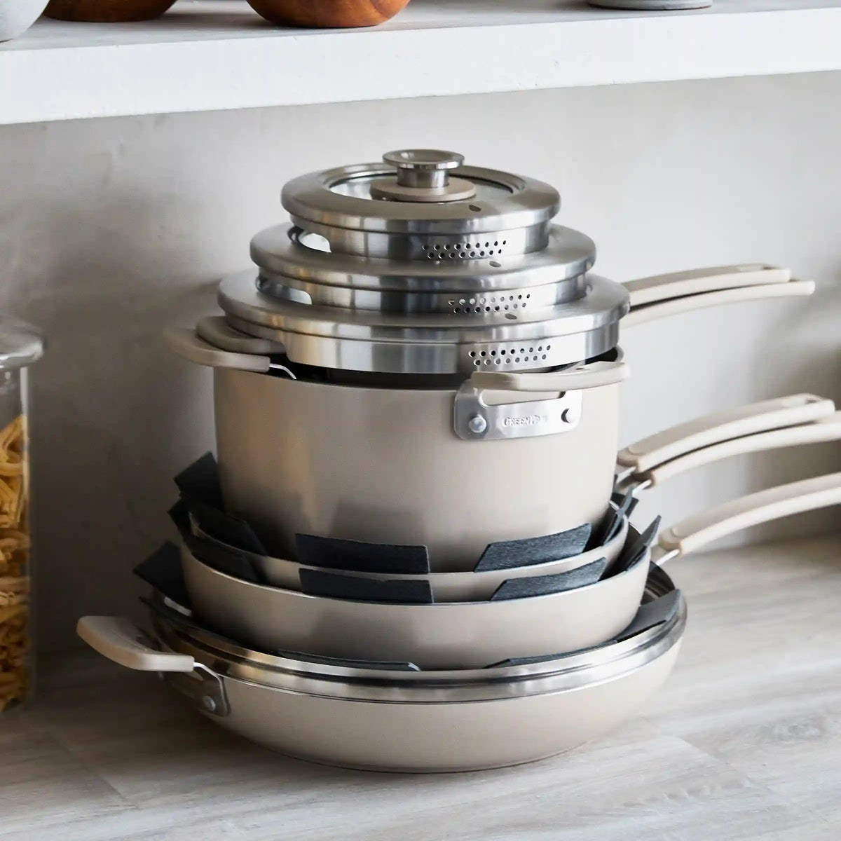 Space Saving Stack Ceramic Nonstick 11-Piece Cookware Set | Taupe