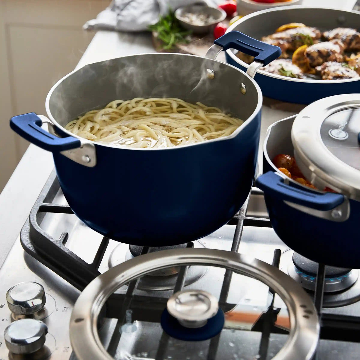 Space Saving Stack Ceramic Nonstick 11-Piece Cookware Set | Oxford Blue