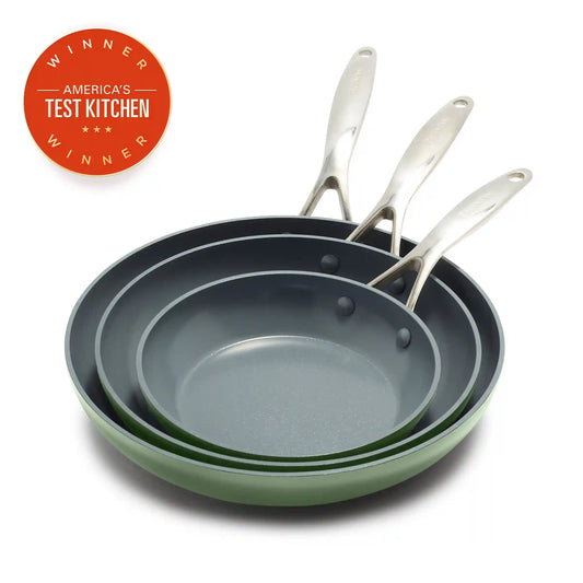Valencia Pro Ceramic Nonstick 8", 9.5", and 11" Frypan Set | Sage
