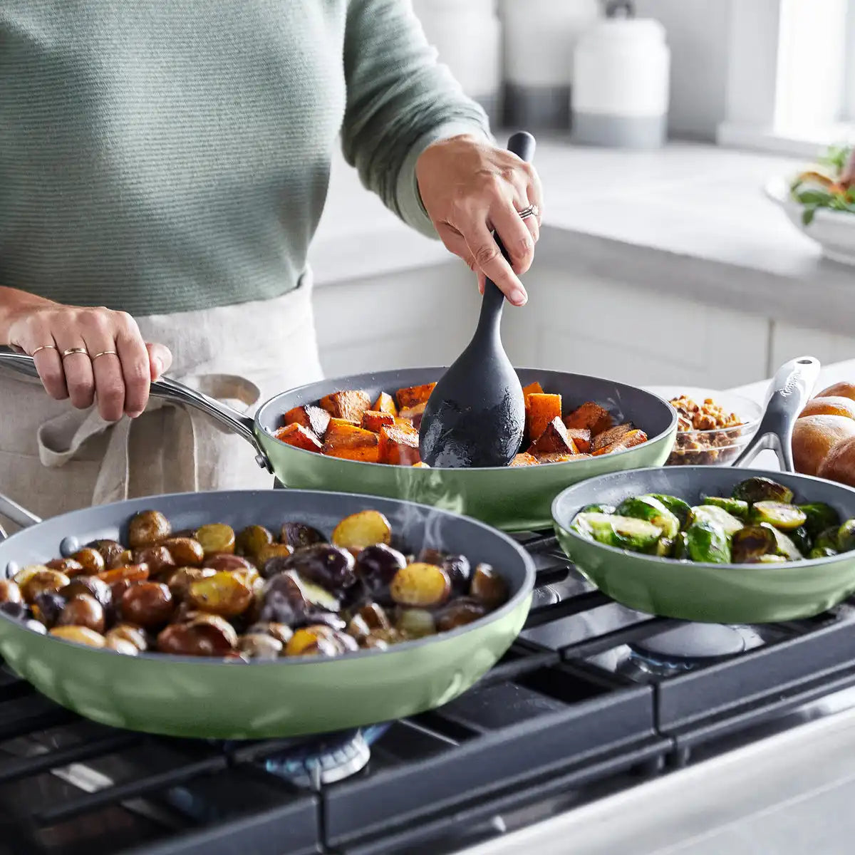 Valencia Pro Ceramic Nonstick 8", 9.5", and 11" Frypan Set | Sage