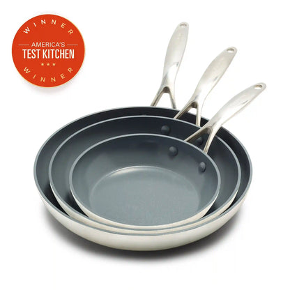 Valencia Pro Ceramic Nonstick 8", 9.5", and 11" Frypan Set | Cream