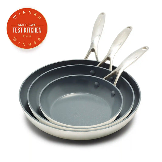 Valencia Pro Ceramic Nonstick 8", 9.5", and 11" Frypan Set | Cream