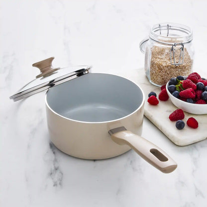 Dover Ceramic Nonstick 2.25-Quart Saucepan with Lid | Taupe