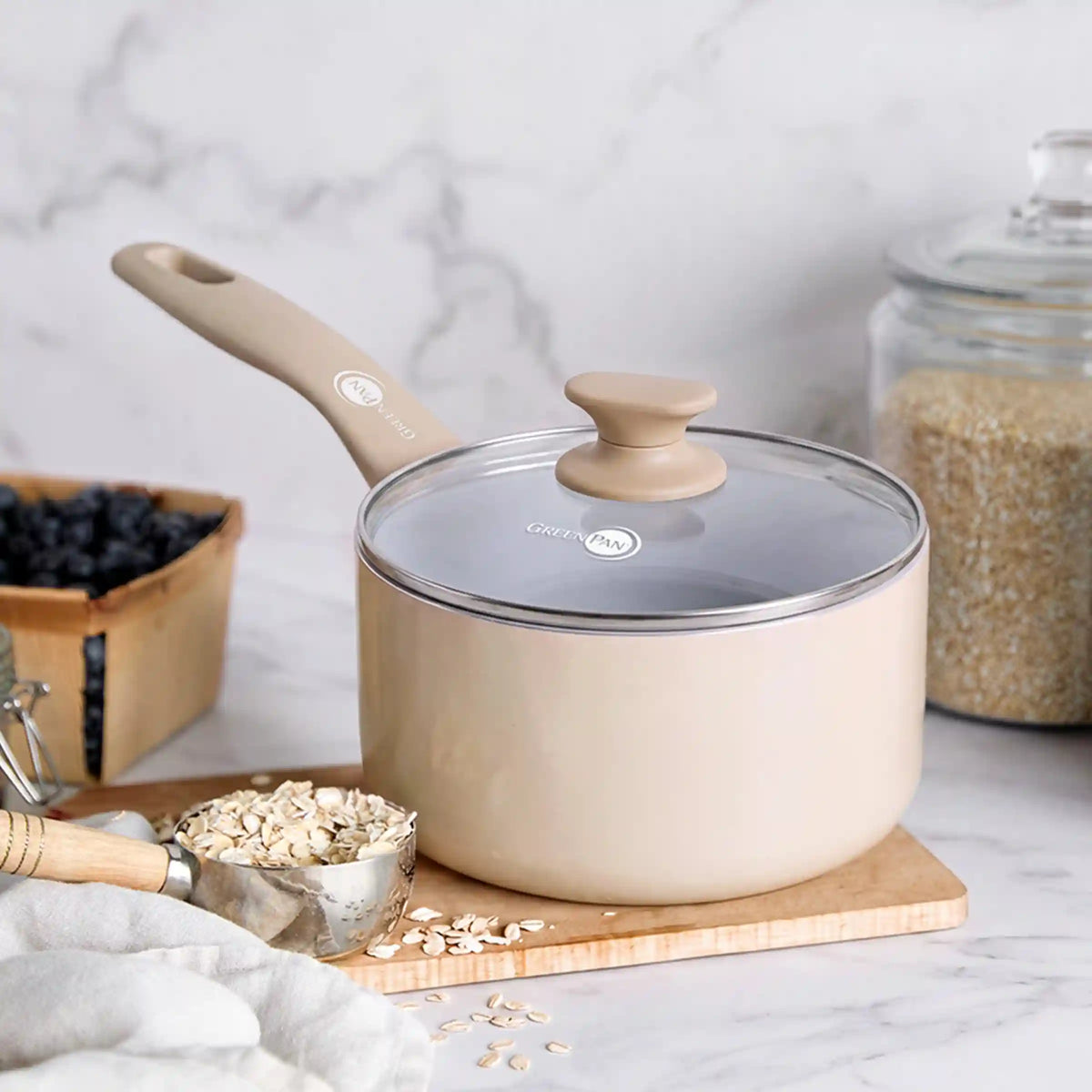 Dover Ceramic Nonstick 2.25-Quart Saucepan with Lid | Taupe
