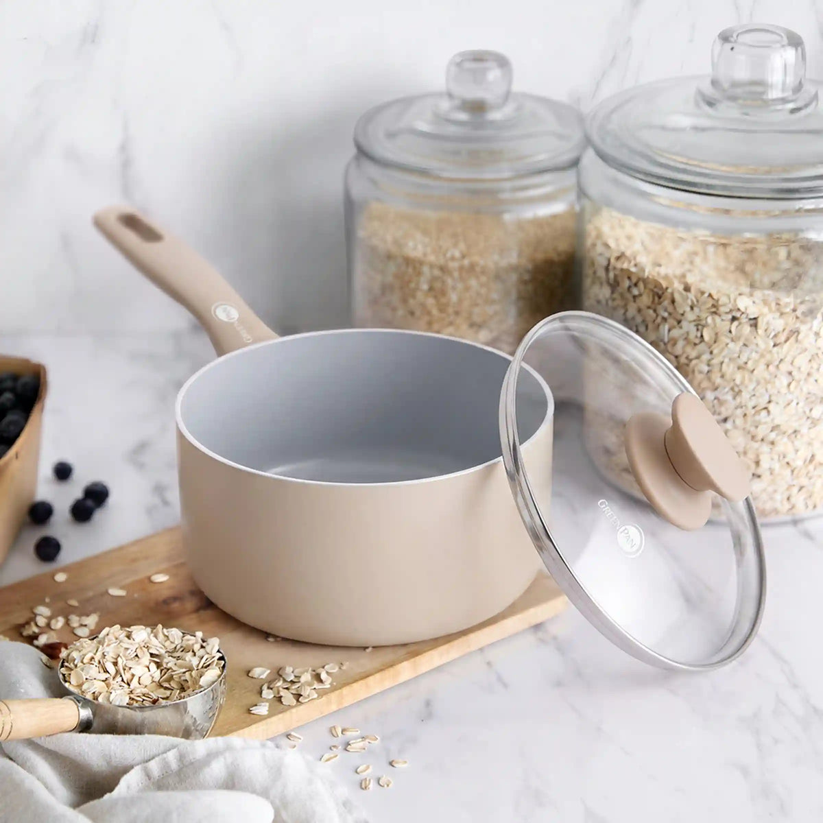 Dover Ceramic Nonstick 2.25-Quart Saucepan with Lid | Taupe