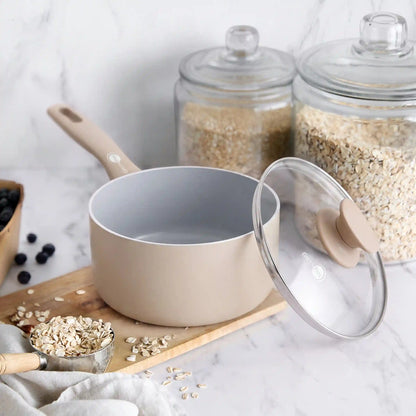 Dover Ceramic Nonstick 2.25-Quart Saucepan with Lid | Taupe