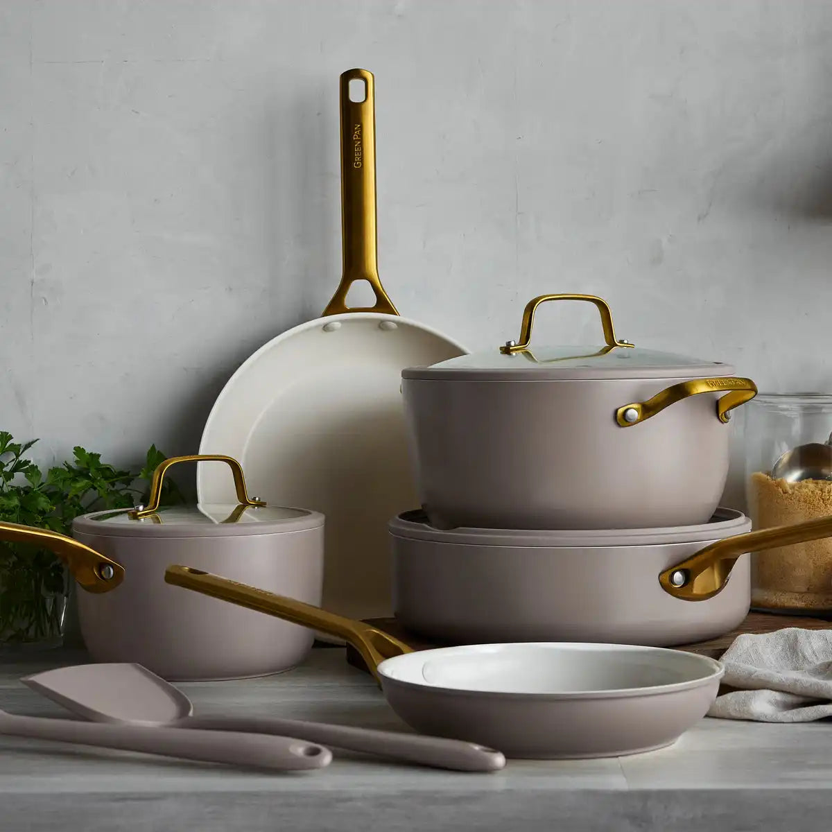 Reserve Pro Ceramic Nonstick 10-Piece Cookware Set | Latte