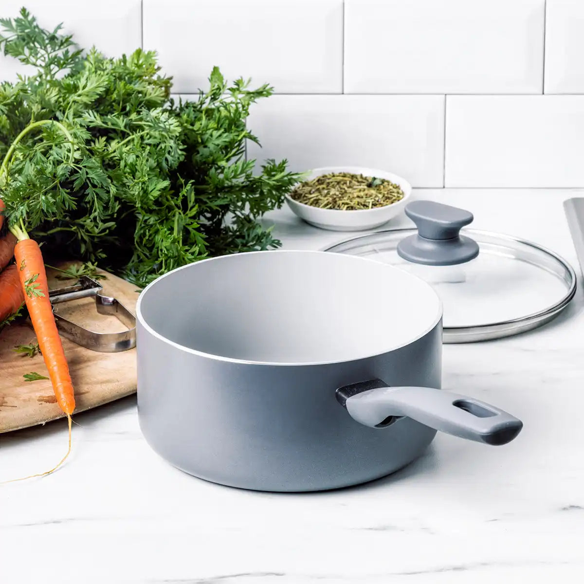 Dover Ceramic Nonstick 2.25-Quart Saucepan with Lid | Gray