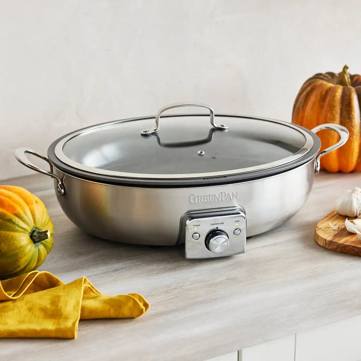 Elite 5.5-Quart Oval Electric Skillet | Premiere Stainless Steel