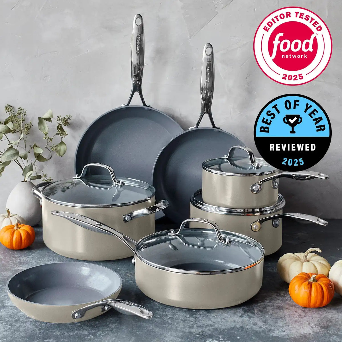 Valencia Pro Ceramic Nonstick 11-Piece Cookware Set | Taupe