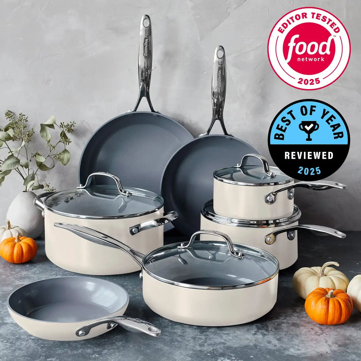 Valencia Pro Ceramic Nonstick 11-Piece Cookware Set | Cream