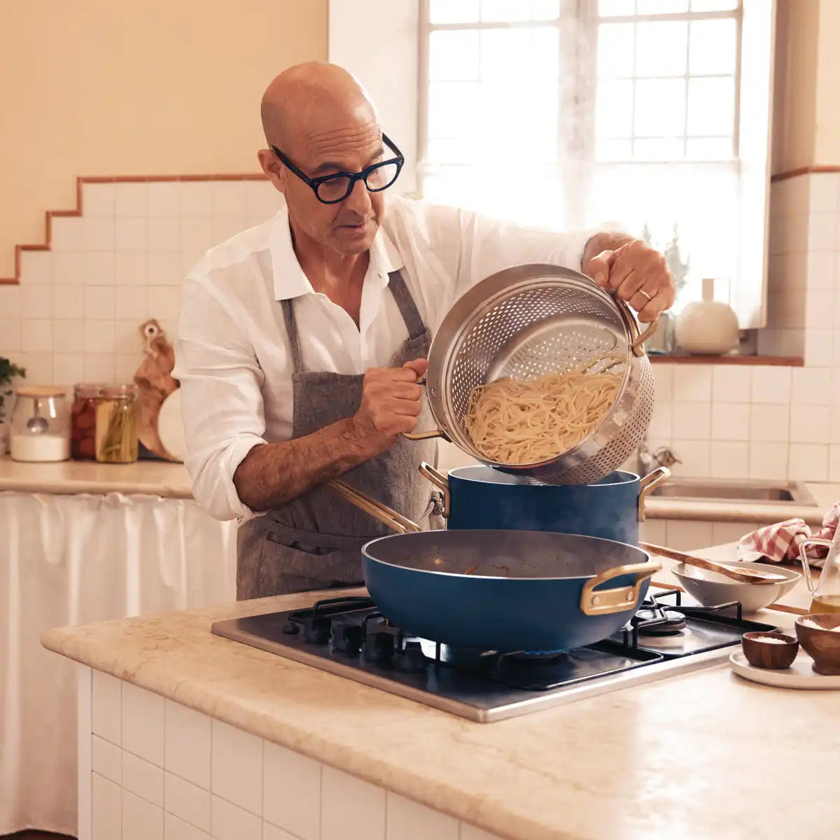 Stanley Tucci™ Ceramic Nonstick 4-Quart Saucepan with Lid | Marino Blue