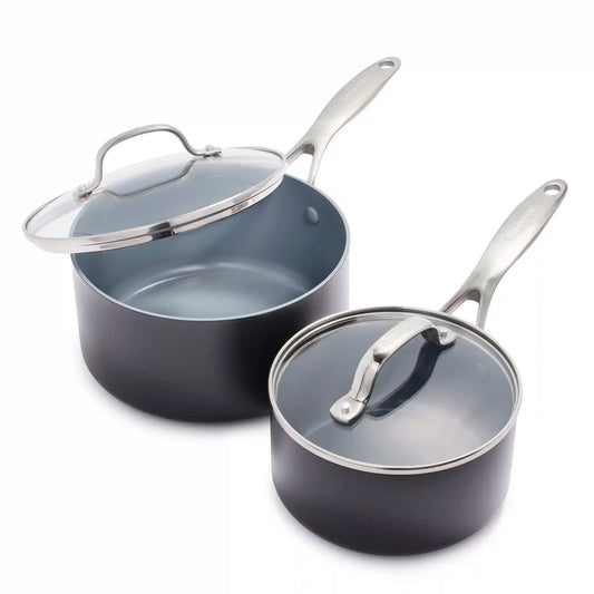 Valencia Pro Ceramic Nonstick 1.5-Quart and 3-Quart Saucepan Set with Lids | Gray