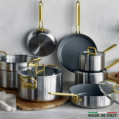 Stanley Tucci™ Stainless Steel Ceramic Nonstick 11-Piece Cookware Set | Champagne Handles