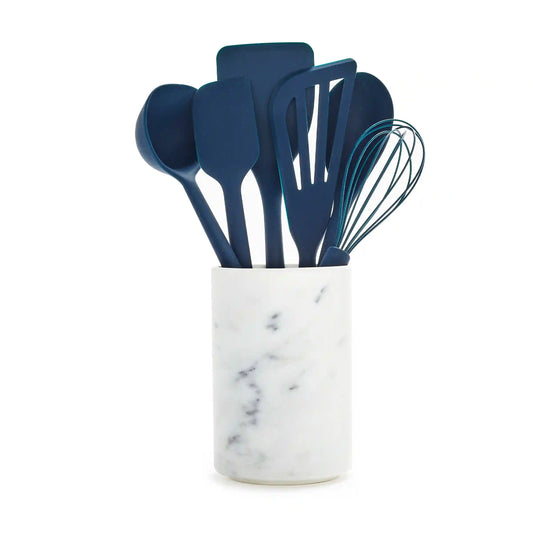 Platinum Silicone 7-Piece Utensil and Crock Set | Navy