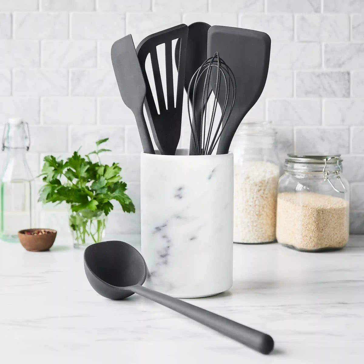 Platinum Silicone 7-Piece Utensil and Crock Set | Gray
