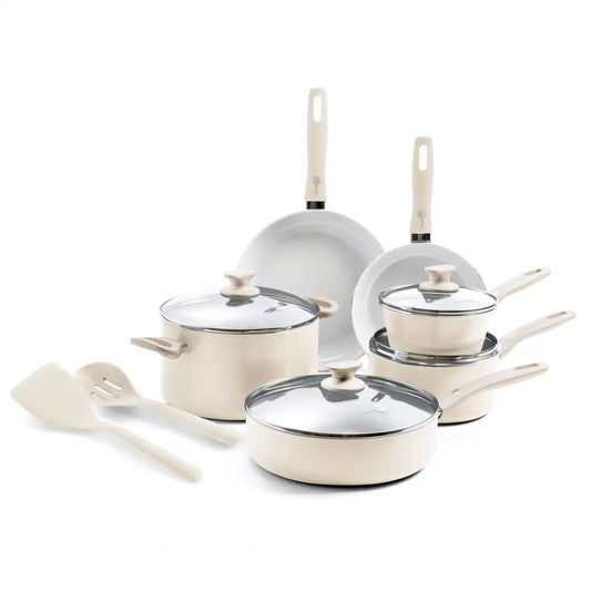 Dover Ceramic Nonstick 12-Piece Cookware Set | Cream White
