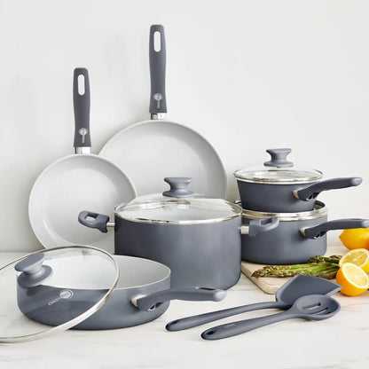 Dover Ceramic Nonstick 12-Piece Cookware Set | Charcoal Gray