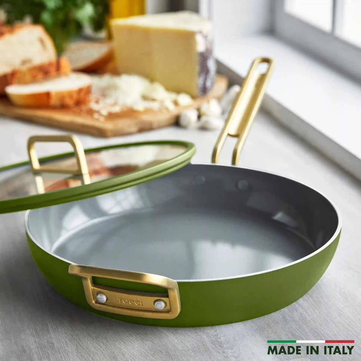 Stanley Tucci™ Ceramic Nonstick 12" Frypan with Lid | Tuscan Olive