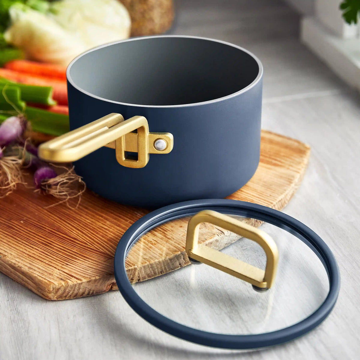 Stanley Tucci™ Ceramic Nonstick 4-Quart Saucepan with Lid | Marino Blue