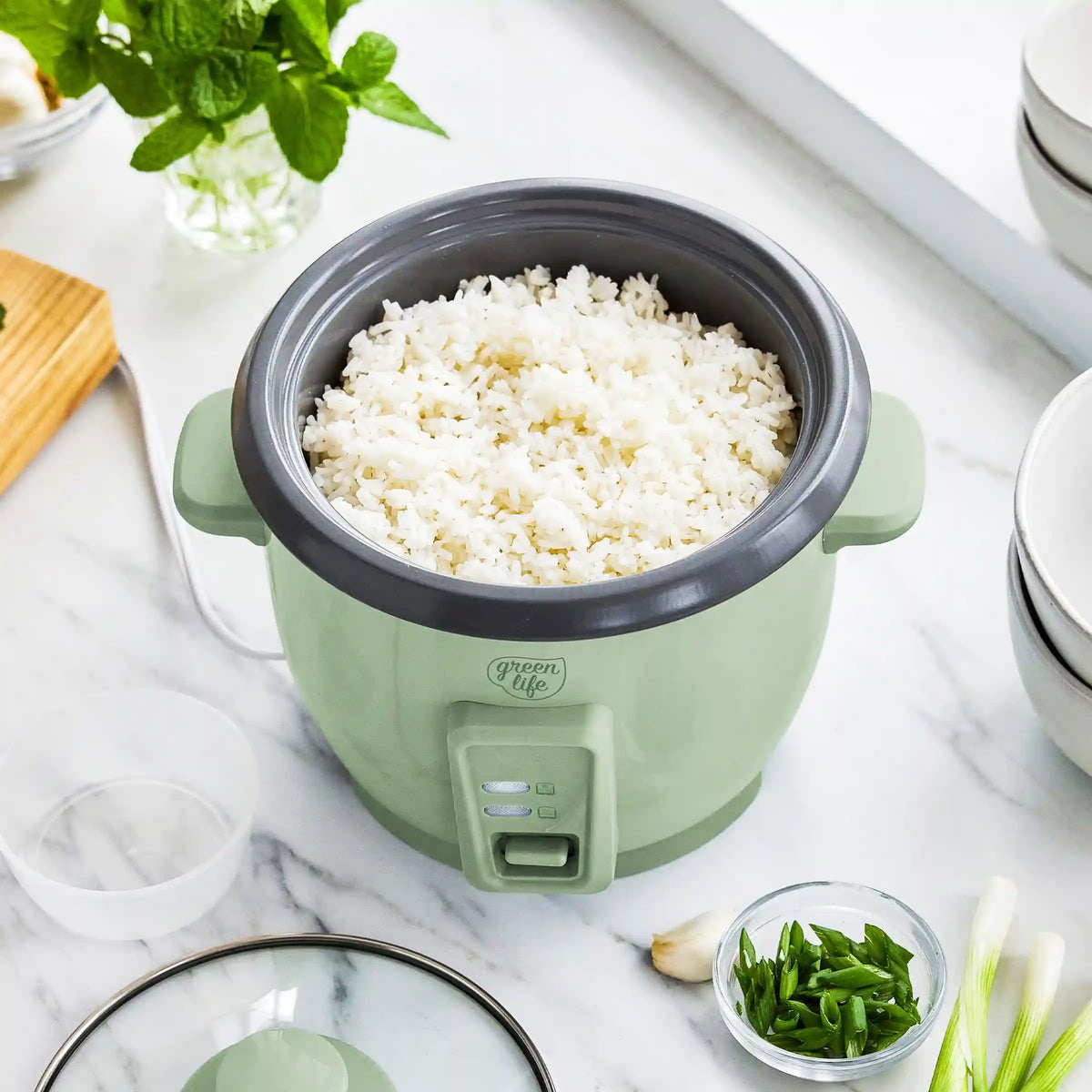 GreenLife 6-Cup Rice Cooker | Sage Green