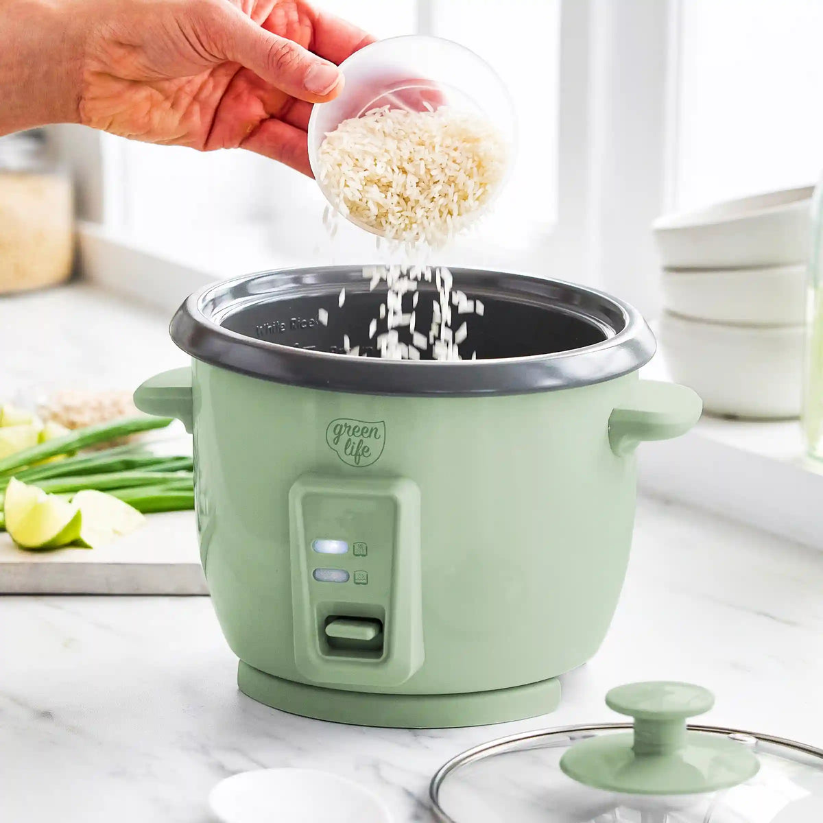 GreenLife 6-Cup Rice Cooker | Sage Green