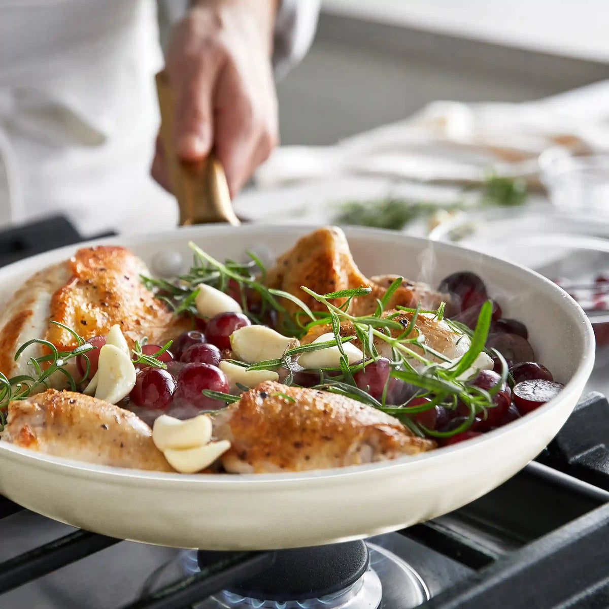 Reserve Pro Ceramic Nonstick 8", 10" and 12" Frypan Set | Cream