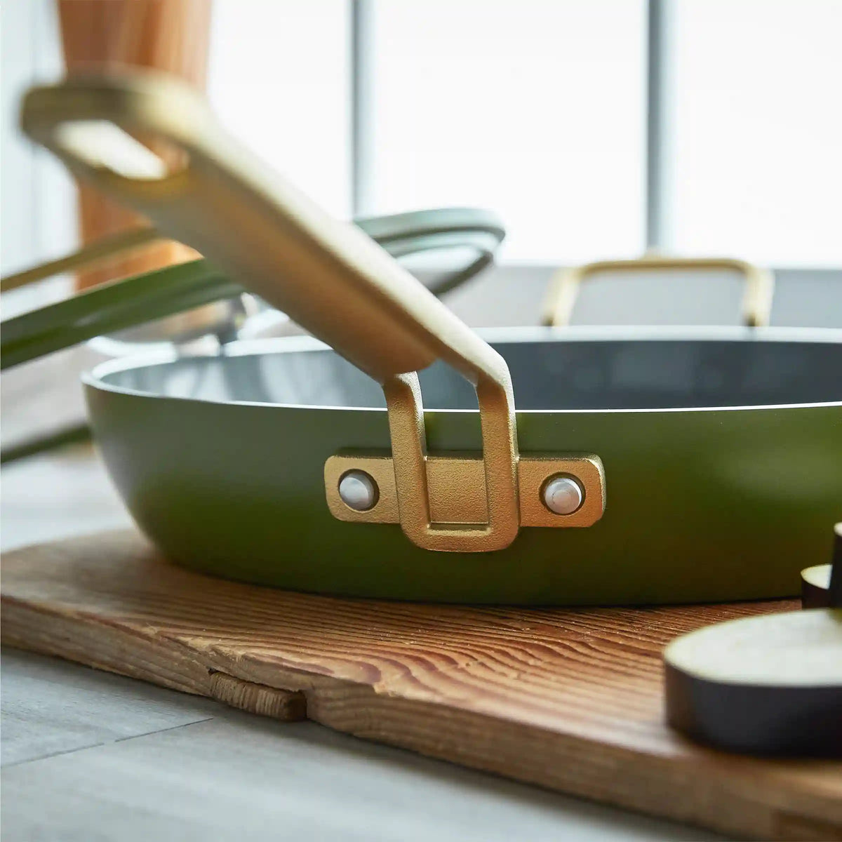 Stanley Tucci™ Ceramic Nonstick 12" Frypan with Lid | Tuscan Olive
