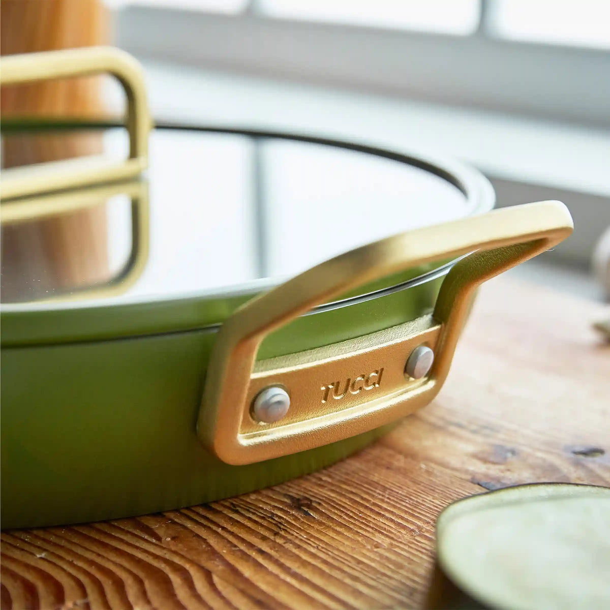 Stanley Tucci™ Ceramic Nonstick 12" Frypan with Lid | Tuscan Olive