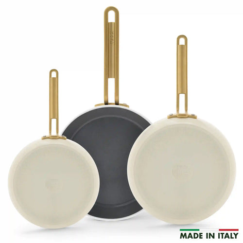 Stanley Tucci™ Ceramic Nonstick 8", 10" and 12" Frypan Set | Carrara White