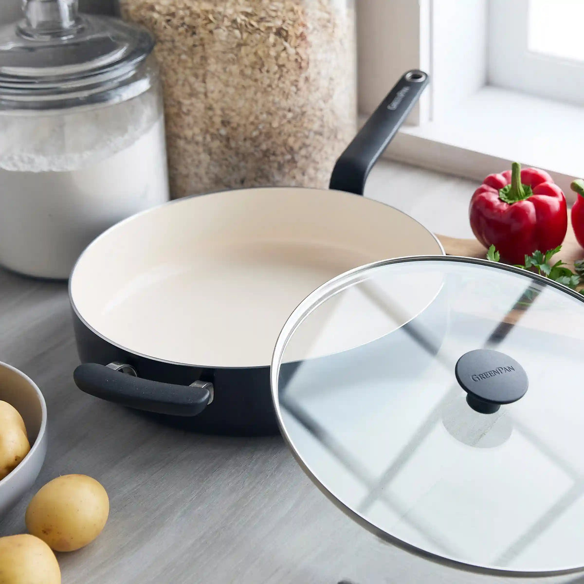 Rio Advanced Ceramic Nonstick 5-Quart Sauté Pan with Lid | Black