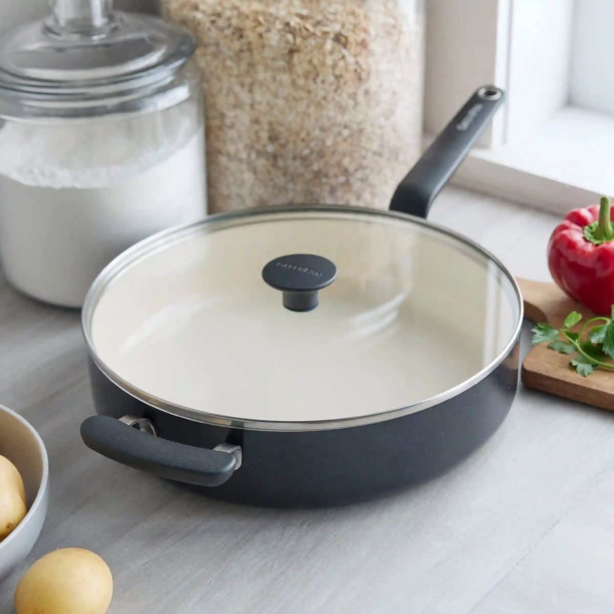 Rio Advanced Ceramic Nonstick 5-Quart Sauté Pan with Lid | Black