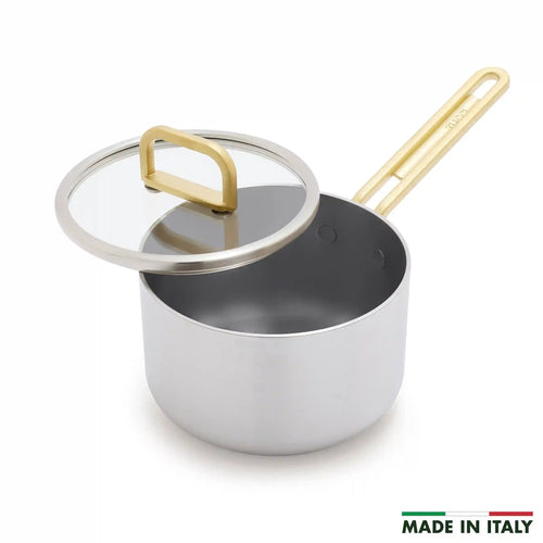 Stanley Tucci™ Stainless Steel Ceramic Nonstick 2-Quart Saucepan with Lid | Champagne Handles